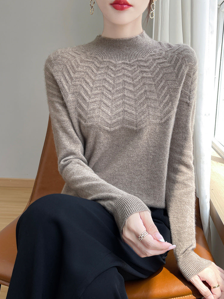 Damen Weicher Feinstrick-Mockneckpullover mit Chevron-Ajour und Kaschmirlook Shop Nory