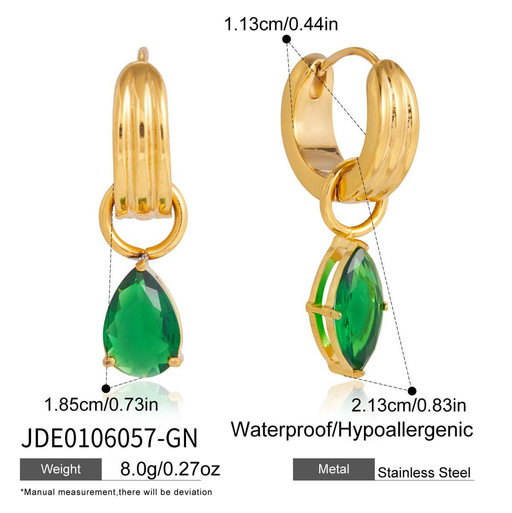 Damen Ohrhänger mit funkelndem grünem Zirkonia und modernem Edelstahl-Design Shop Nory