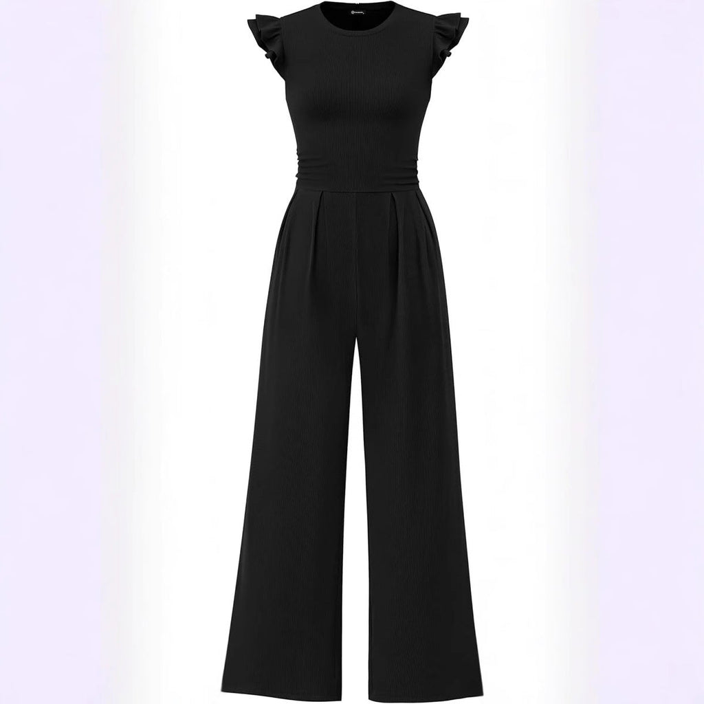Damen eleganter Jumpsuit mit Puffärmeln und weitem Bein