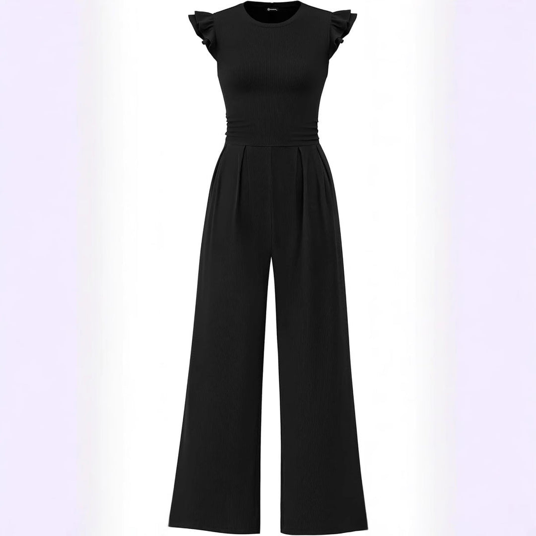 Damen eleganter Jumpsuit mit Puffärmeln und weitem Bein