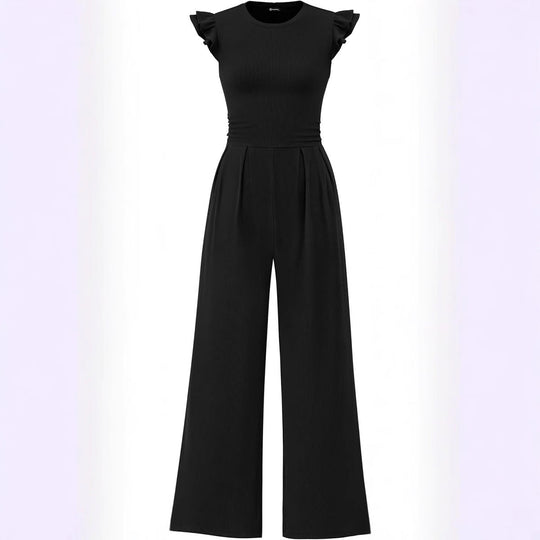 Damen eleganter Jumpsuit mit Puffärmeln und weitem Bein