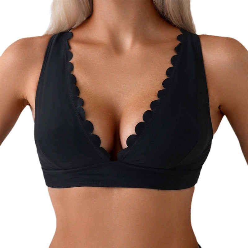 Damen Bralette mit Wellenkante und tiefem V-Ausschnitt Shopnory