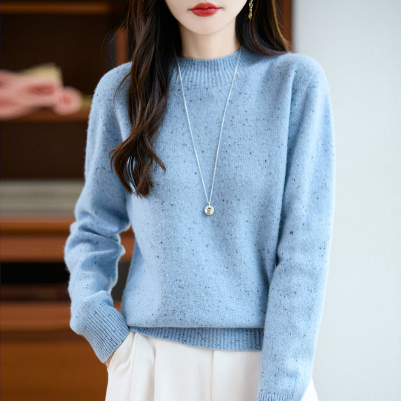 Damen Mélange-Feinstrickpullover mit kurzem Stehkragen und lockerer Silhouette Shop Nory