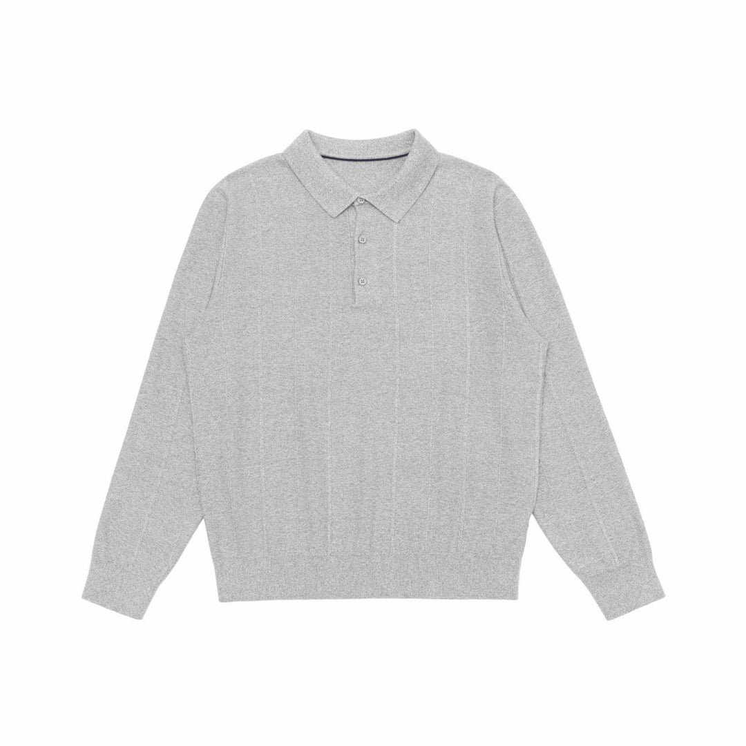 Unisex Feinstruktur-Polo-Strickpullover mit Hemdkragen und geripptem Saum Shop Nory