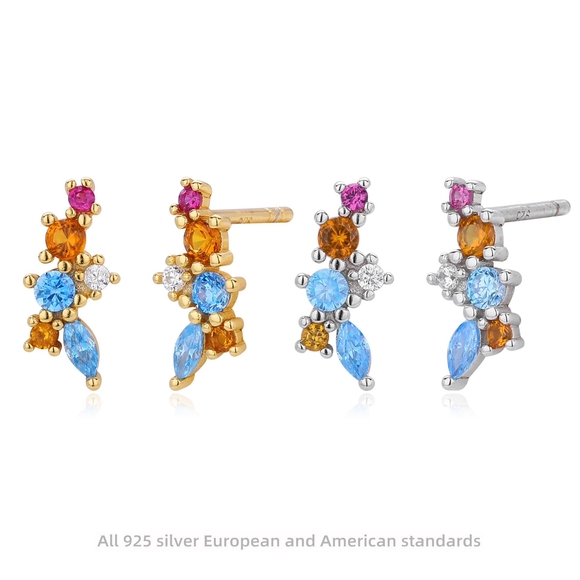 Damen Ohrstecker mit buntem Zirkon-Arrangement Shop Nory