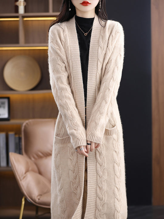 Damen Oversize-Longcardigan aus weichem Wollmix mit kontrastierenden Blockstreifen Shop Nory