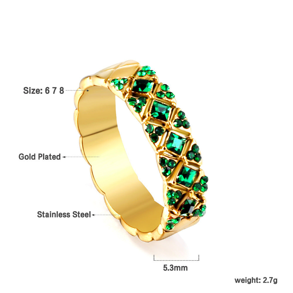 Damen Verstellbarer Ring mit funkelndem smaragdgrünem Anhänger und goldplattierter Edelstahlverarbeitung Shop Nory