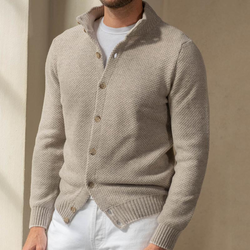 Herren Strukturstrick-Cardigan mit Stehkragen und durchgehender Knopfleiste Shop Nory