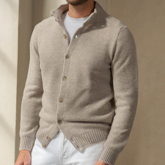 Herren Strukturstrick-Cardigan mit Stehkragen und durchgehender Knopfleiste Shop Nory