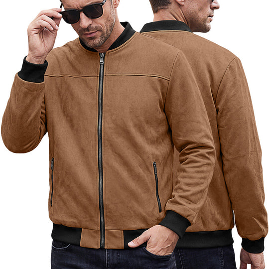 Herren Wildlederoptik Bomberjacke mit Rippenbündchen und Reißverschluss-Taschen Shop Nory