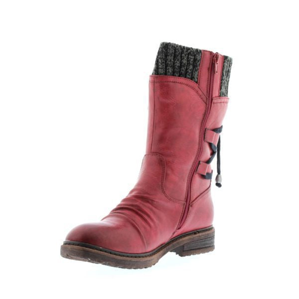 Damen Winterliche Kurzschaft-Stiefelette mit Strickmanschette, Zierkordel und Veloursoptik Shop Nory