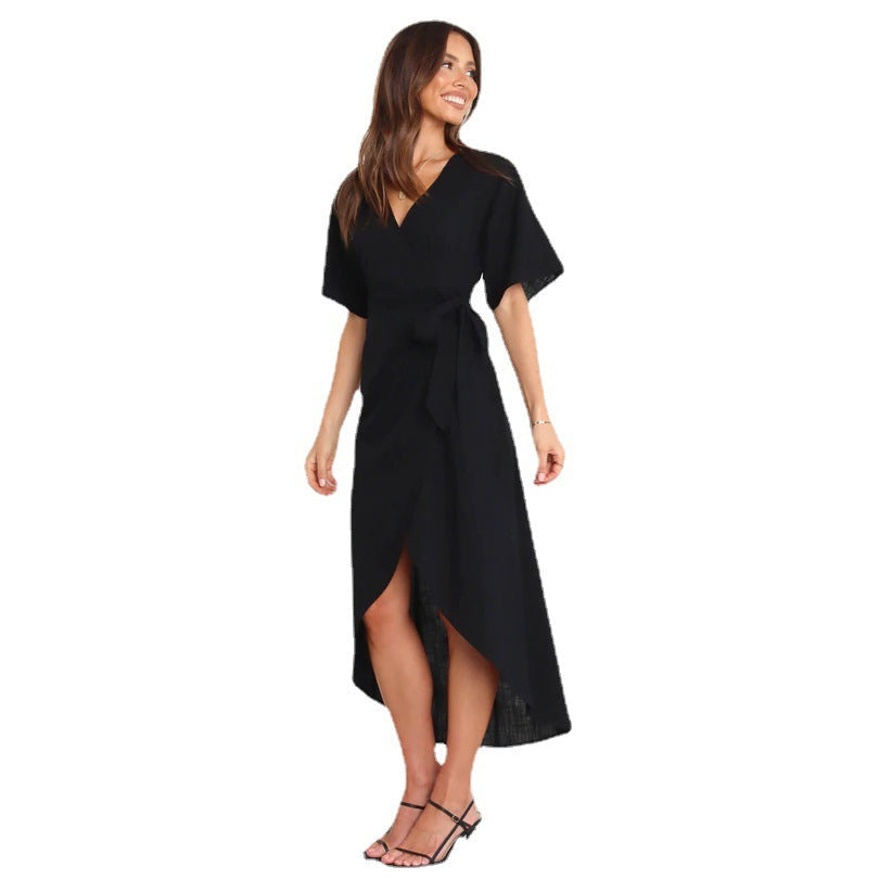 Damen Wickelkleid mit elegantem V-Ausschnitt und modischem Taillengürtel