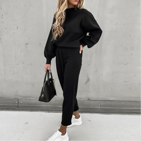 Damen Strick-Loungewear-Set mit Ballonärmeln und taillierter Jogginghose Shop Nory