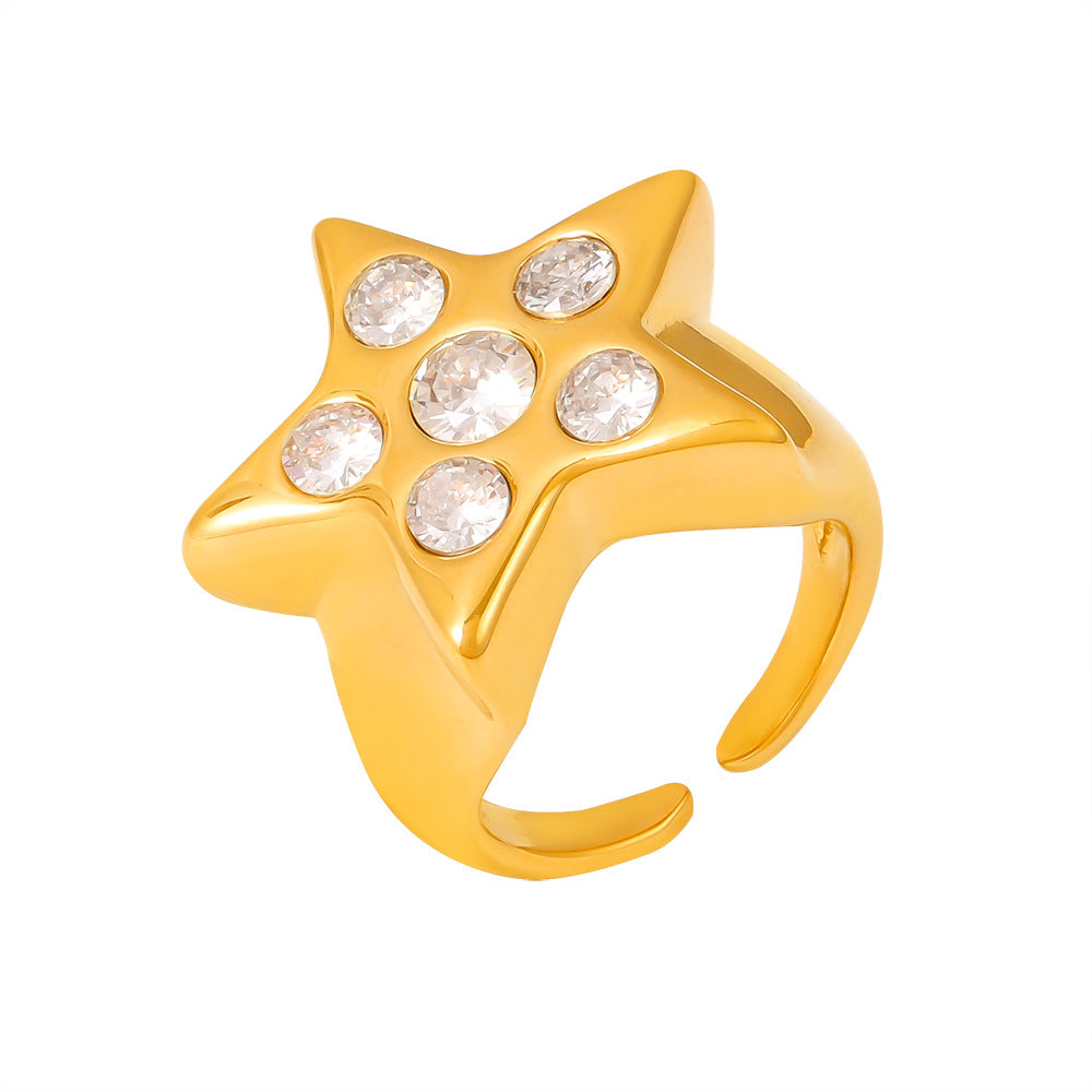 Damen sternförmiger Ring aus Titan mit Zirkonen Shop Nory