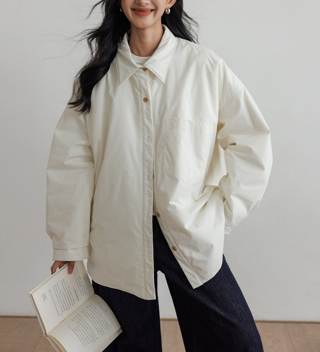 Damen Oversized Bluse mit Knopfdetail Shop Nory