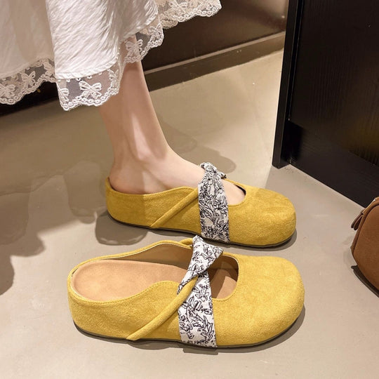 Damen Velours-Mules mit gepolstertem Fußbett und Zierkreuzriemen Shop Nory