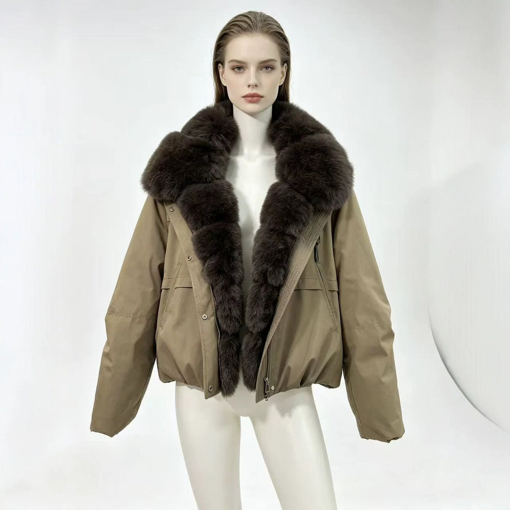 Damen nan taillierte Parka-Bomberjacke mit voluminösem Webpelzkragen und windabweisender Außenhülle Shop Nory
