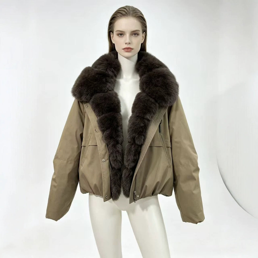 Damen nan taillierte Parka-Bomberjacke mit voluminösem Webpelzkragen und windabweisender Außenhülle Shop Nory
