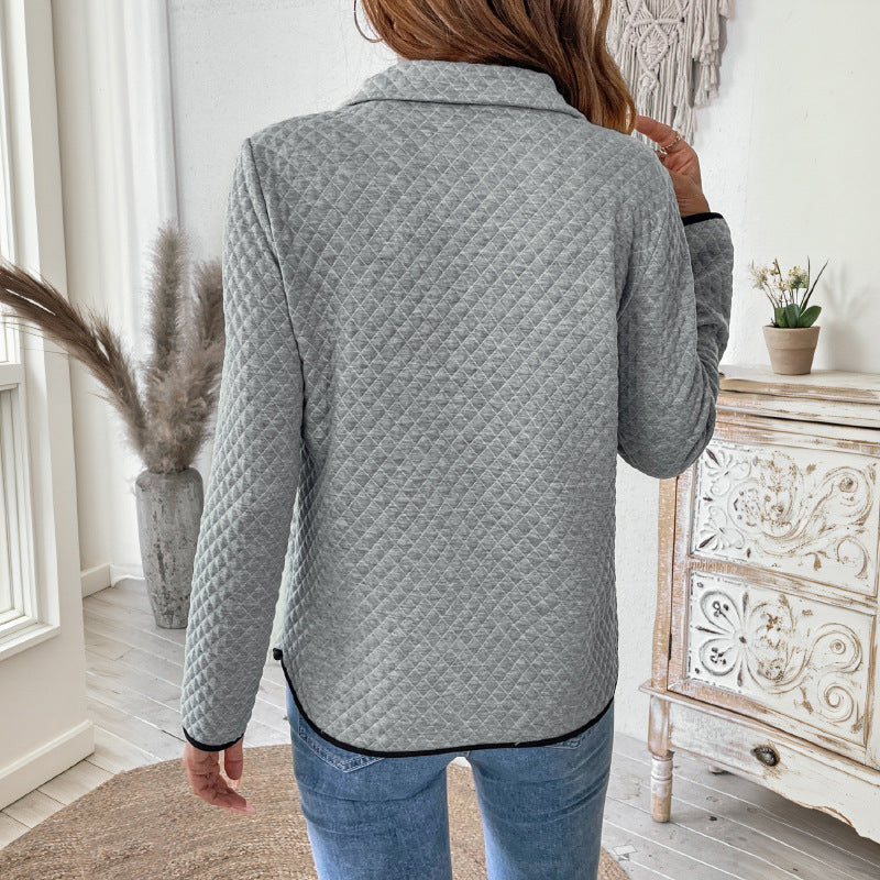 Damen Stepp-Sweatshirt mit halbem Reißverschluss, Stehkragen und Kängurutasche Shop Nory