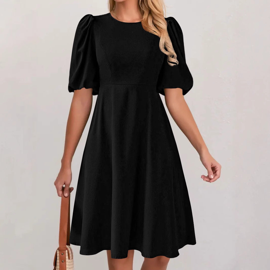 Damen A-Linien Kleid mit voluminösen Puffärmeln