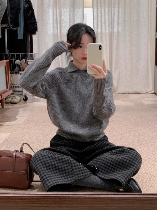 Damen Oversize-Polokragen Feinstrickpullover mit geripptem Saum und kaschmirähnlicher Haptik Shop Nory