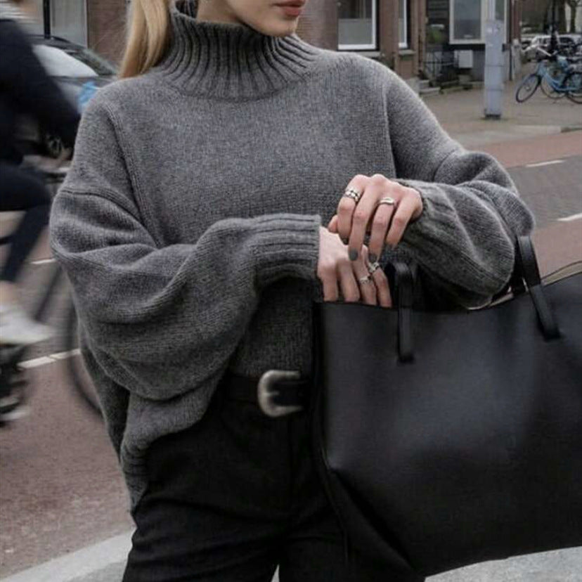 Damen Boxy-Rollkragenpullover aus feinem Wollmix mit Ballonärmeln und überschnittener Schulter Shop Nory