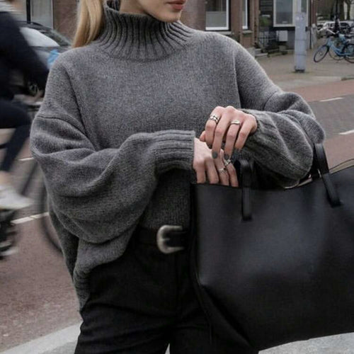 Damen Boxy-Rollkragenpullover aus feinem Wollmix mit Ballonärmeln und überschnittener Schulter Shop Nory