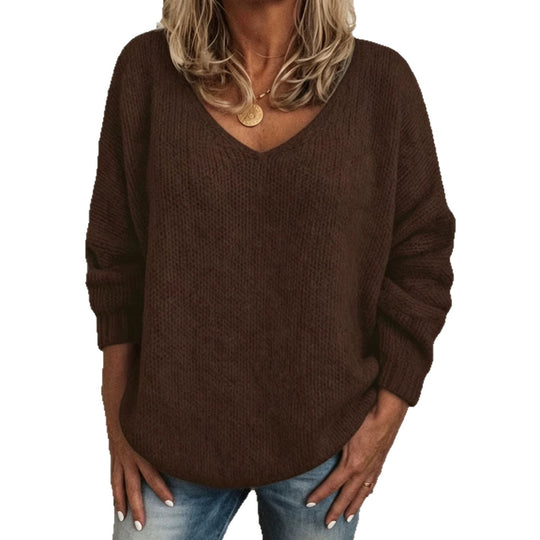 Damen Legerer V-Ausschnitt Pullover aus feiner Waffelstrickstruktur mit überschnittener Schulter Shop Nory