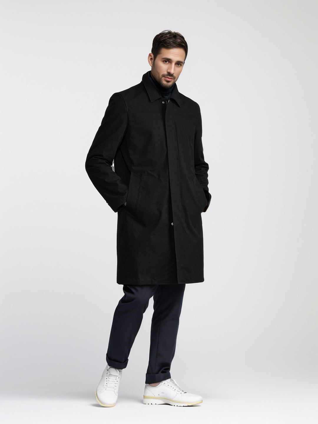 Herren Mid-Length Einreihiger Mantel mit verdeckter Knopfleiste und taillierter Silhouette Shop Nory