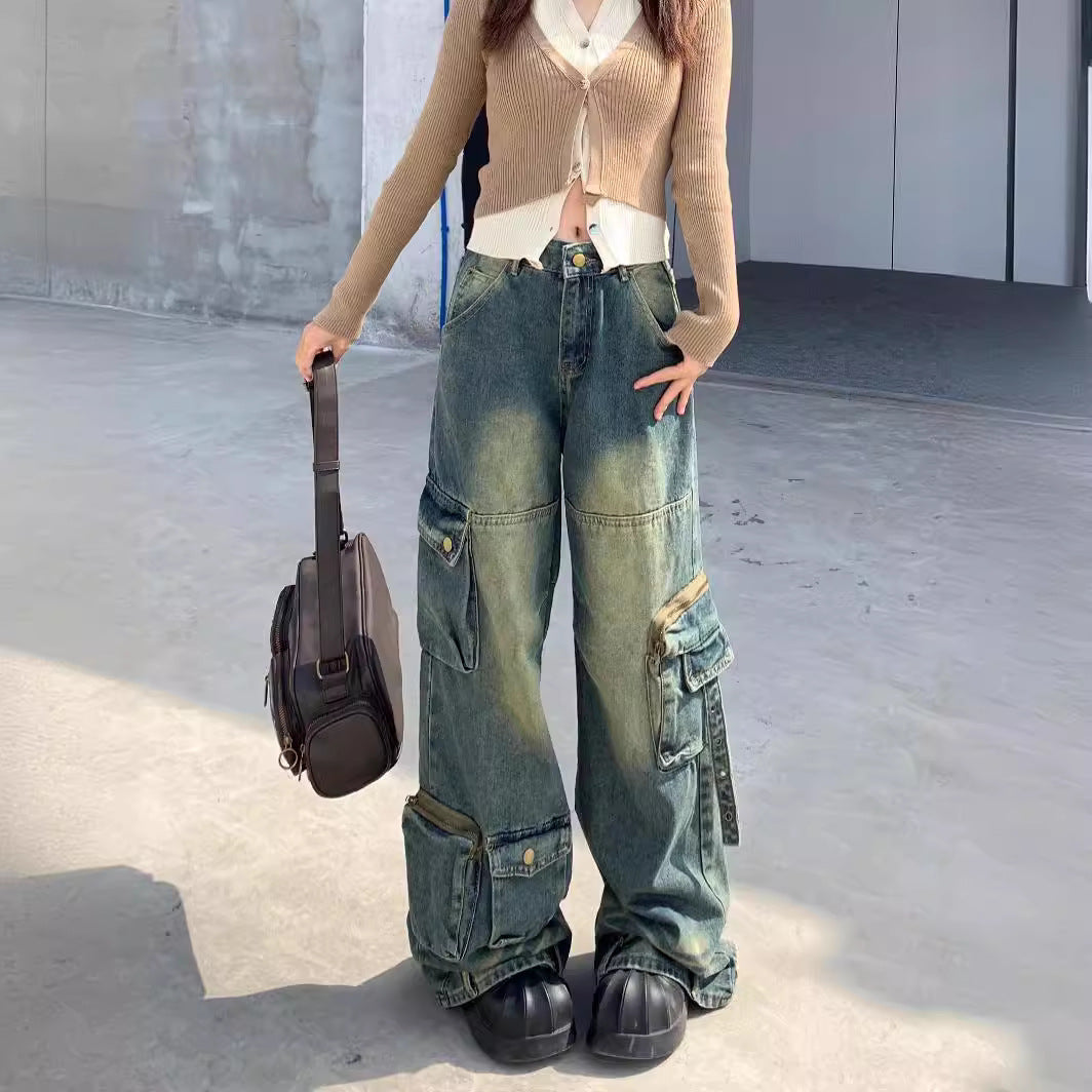 Damen Cargo-Jeans im lässigen Oversized-Stil mit praktischen Taschen und modischen Akzenten Shopnory