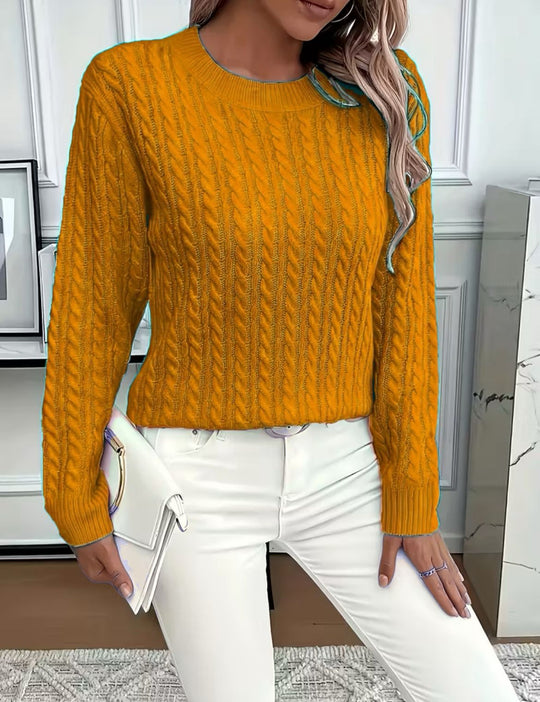 Damen Kurz geschnittener Zopfmuster-Strickpullover mit Rundhalsausschnitt Shop Nory