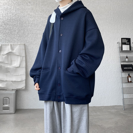 Herren Oversize-Stepp-Kapuzenjacke mit Waffelstruktur, Knopfleiste und Eingrifftaschen Shop Nory