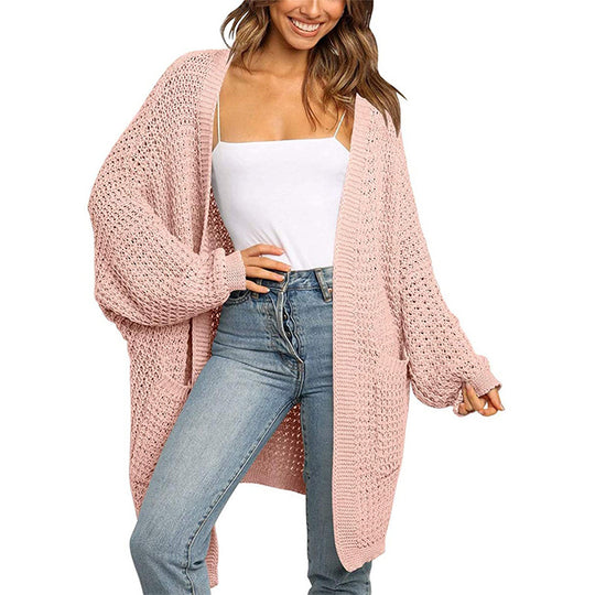 Damen Langer Offener Grobstrick-Cardigan im Cocoon-Schnitt mit Eingrifftaschen Shop Nory