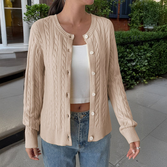 Damen nan Zopfstrick-Cardigan mit Rundhalsausschnitt, Knopfleiste und geripptem Abschluss Shop Nory