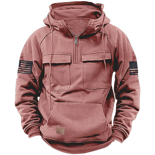 Herren nan Kapuzenpullover mit Halbzip, Cargo-Brusttaschen und Kängurutasche Shop Nory