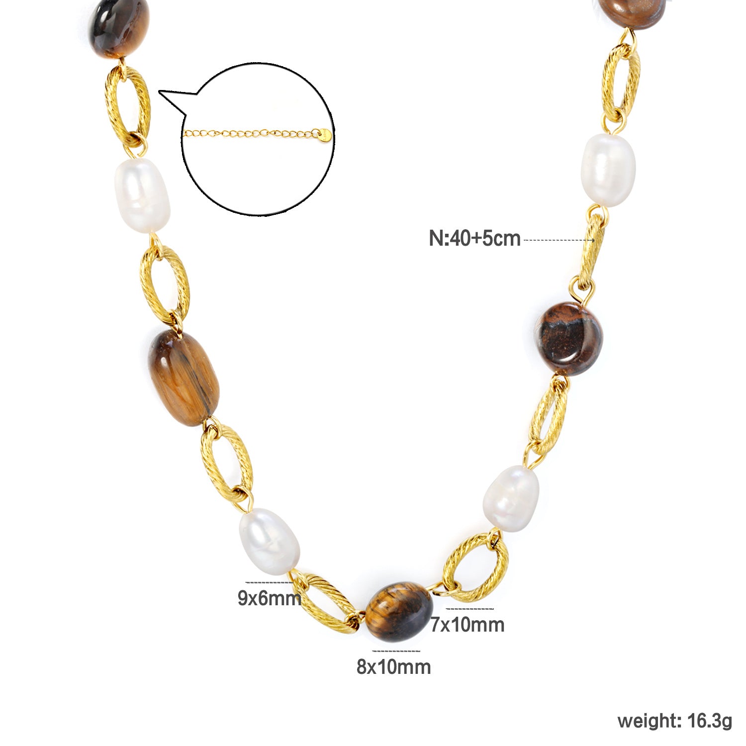 Damen elegante Halskette aus hochwertigen Tigeraugen-Perlen mit feinen goldplattierten Details Shop Nory