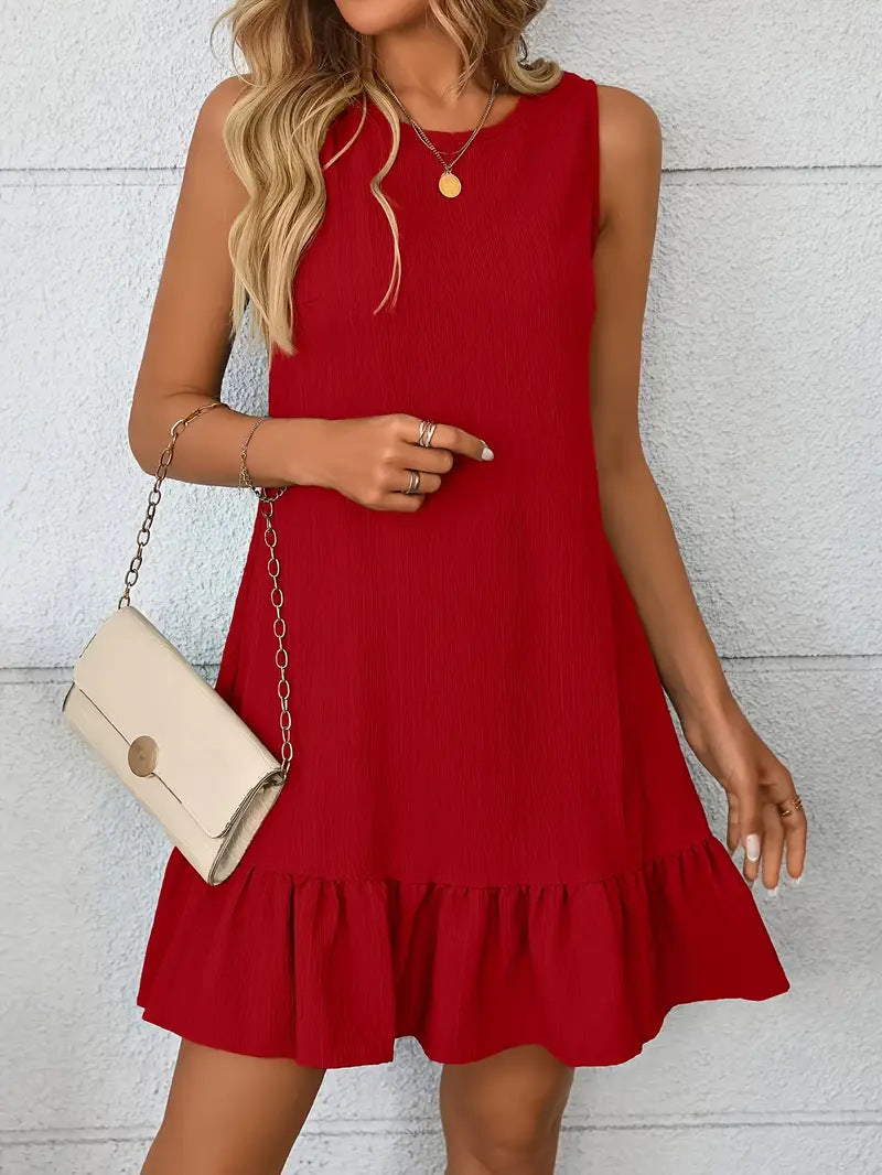 Damen lässiges Sommerkleid mit gerafftem Saum und Ärmellosigkeit Shopnory