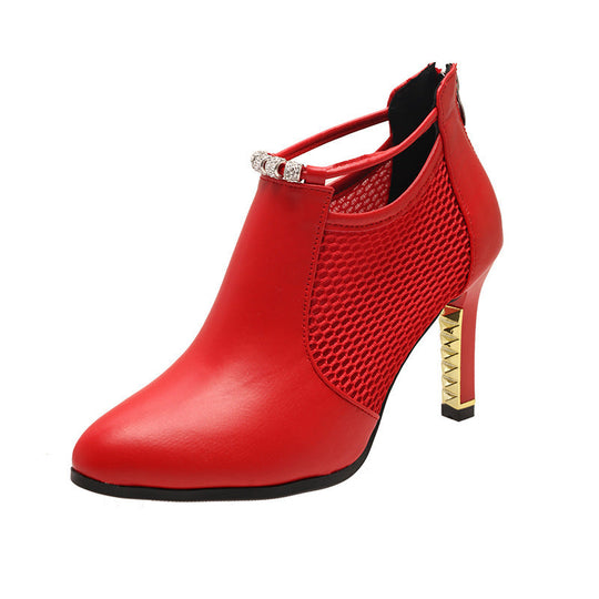 Damen Glamouröse und modische Ankle Boots mit Netz- und glänzenden Details
