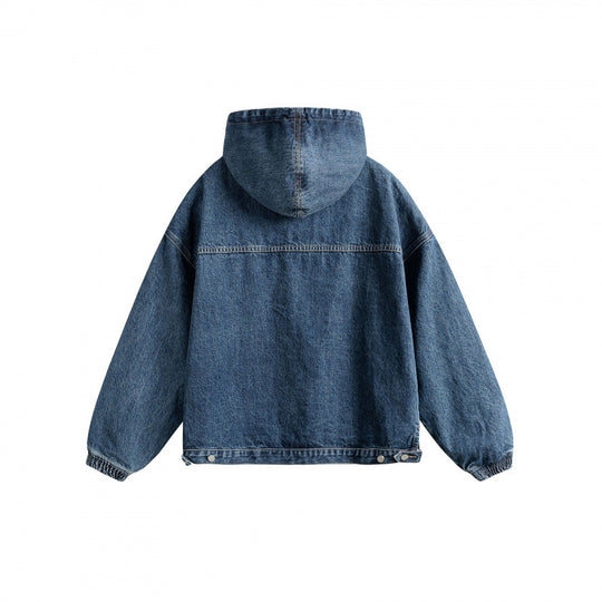 Unisex Oversize Jeansstoff-Hoodie mit Kängurutasche und halbem Reißverschluss Shop Nory