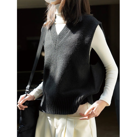 Damen Ärmellose Feinstrickweste mit V‑Ausschnitt und Rippbund Shop Nory