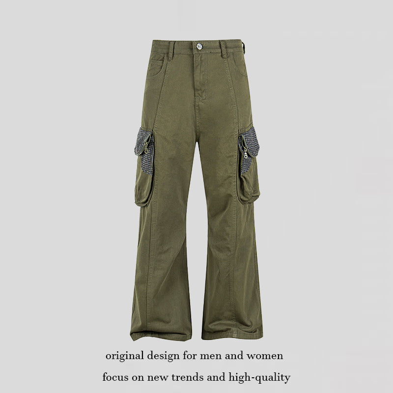 Damen Cargo-Hose mit weitem Bein, Utility-Taschen und Karomuster-Details Shop Nory