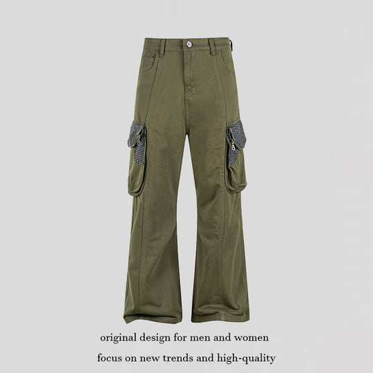 Damen Cargo-Hose mit weitem Bein, Utility-Taschen und Karomuster-Details Shop Nory