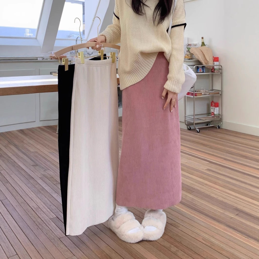 Damen Langer Cordrock mit hohem Bund und Rippstruktur Shop Nory