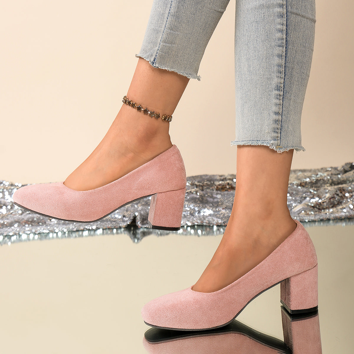 Damen Elegante und bequeme Pumps mit Blockabsatz Shopnory