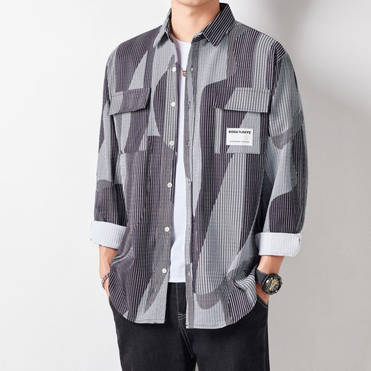Herren Lockeres Hemdjacke im grafischen Nadelstreifen-Mix mit aufgesetzten Brusttaschen Shop Nory