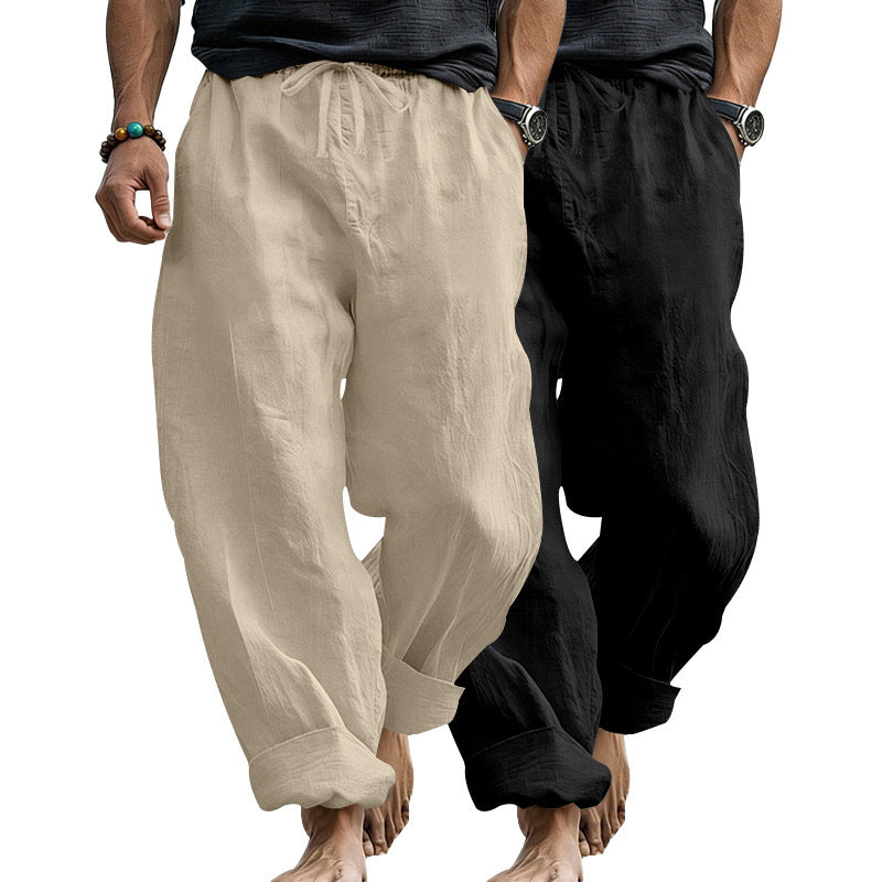 Herren Weite Komfort-Freizeithose aus Leinenmix mit Tunnelzug, Eingrifftaschen und Umschlag Shop Nory