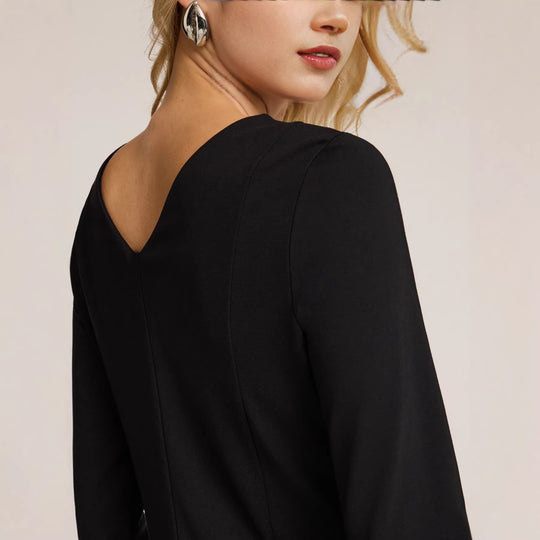 Damen Elegant fließendes Chiffon‑Kleid mit geraffter Taillenpasse, langen Ballonärmeln und Bindekragen Shop Nory