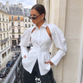 Damen Stylish Off-Shoulder Bluse mit Puffärmeln und Taillengürtel