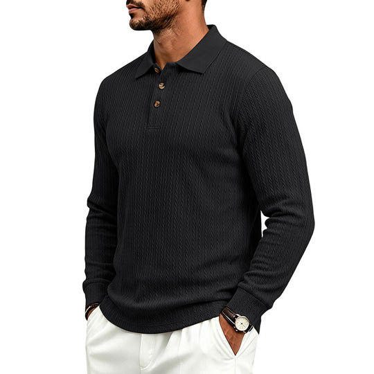 Herren Langärmeliges Strickpoloshirt mit Zopfmuster und Knopfleiste Shop Nory