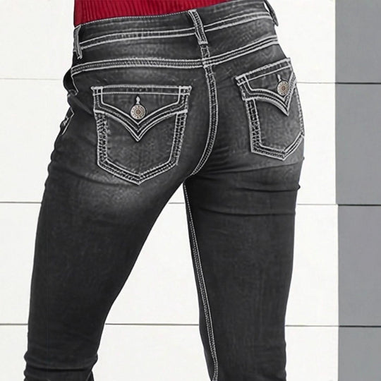 Damen hochtaillierte Sculpting-Bootcut-Jeans mit seitlichen Zierknöpfen Shop Nory